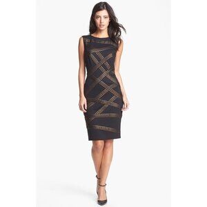 Tadashi Shoji Dress Black Foil Detail Jersey Sleeveless Sheath NWT